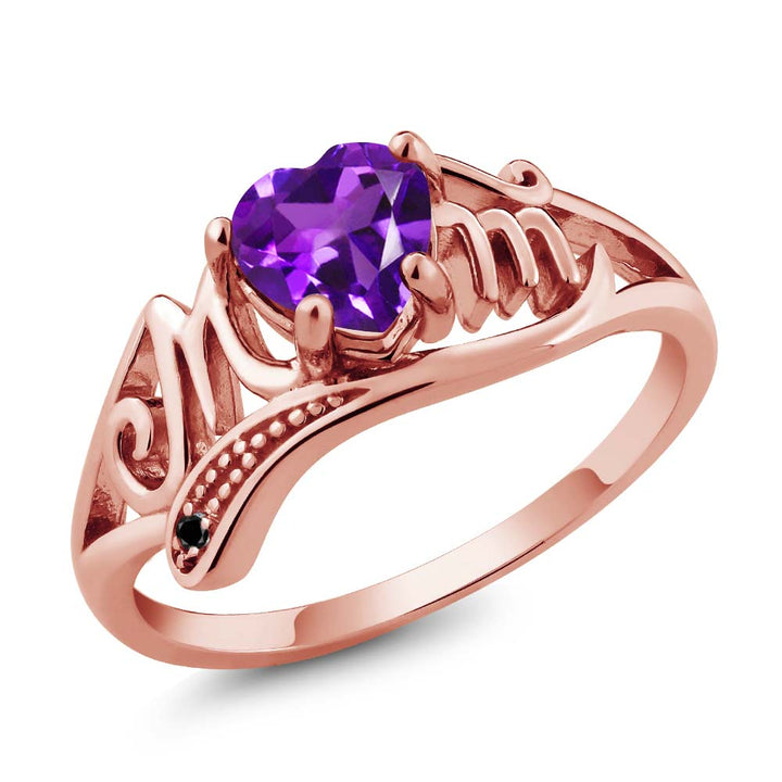 Amethyst - Black Diamond - February_5_Ring in 925 Rose Gold Plated Silver