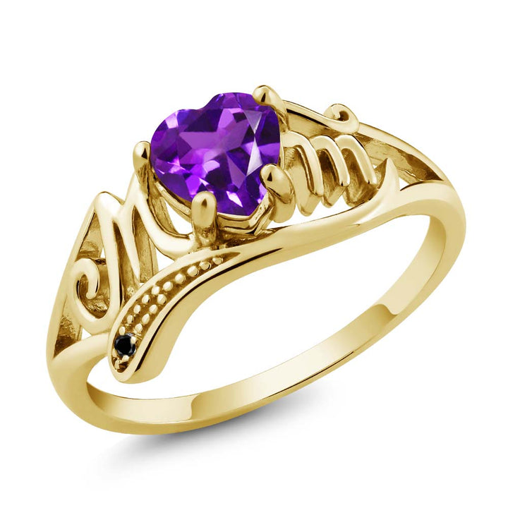 Amethyst - Black Diamond - February_5_Ring in 925 Yellow Gold Plated Silver
