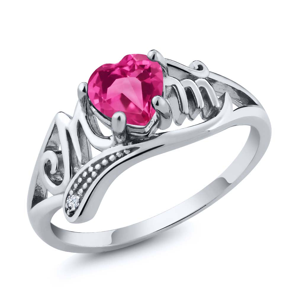 Pink Created Sapphire - White Zirconia - September_9_Ring in 925 Sterling Silver