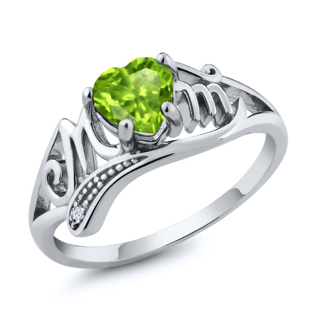 Peridot - White Zirconia - August_8_Ring in 925 Sterling Silver