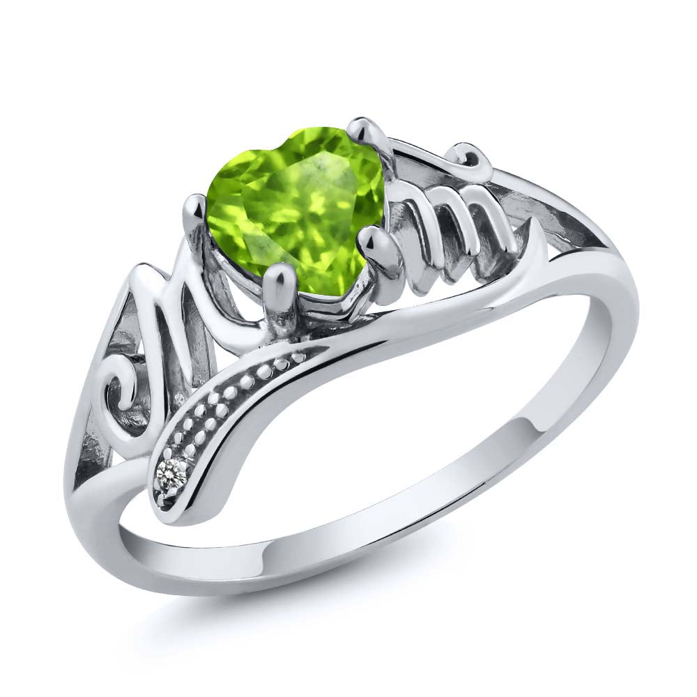 Peridot - White Diamond - August_9_Ring in 925 Sterling Silver