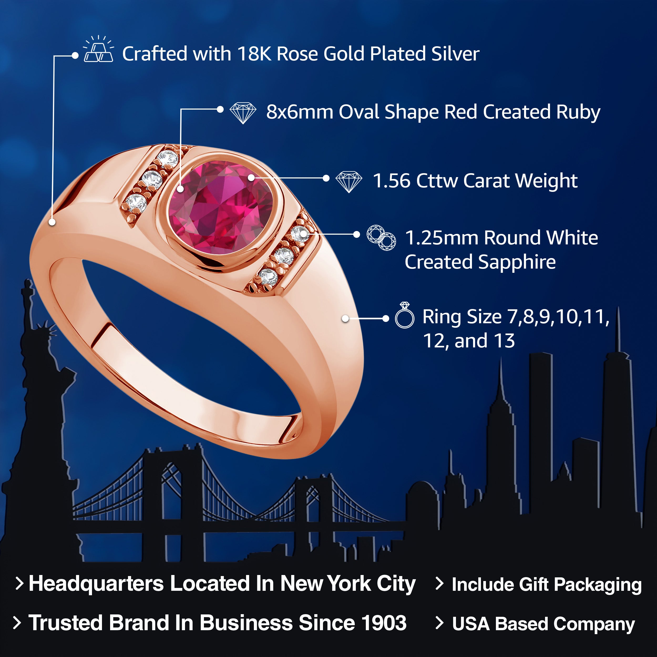 Created Ruby and Created Sapphire_10_Ring in 925 Rose Gold Plated Silver