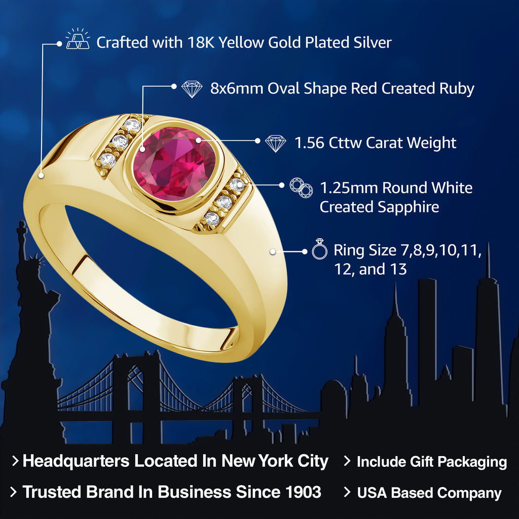 Created Ruby and Created Sapphire_13_Ring in 925 Yellow Gold Plated Silver