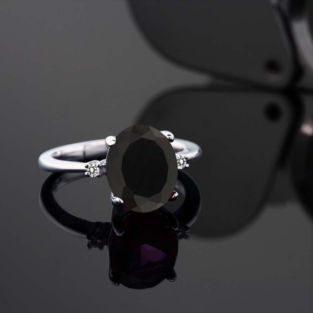 Onyx and Diamond_7_Ring in 925 Sterling Silver