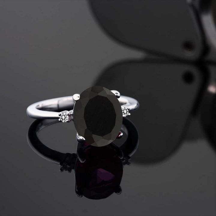 Onyx and Diamond_7_Ring in 925 Sterling Silver