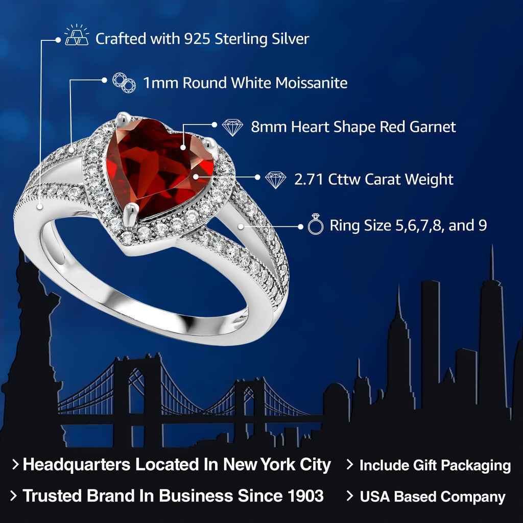 Garnet and Moissanite_8_Ring in 925 Sterling Silver
