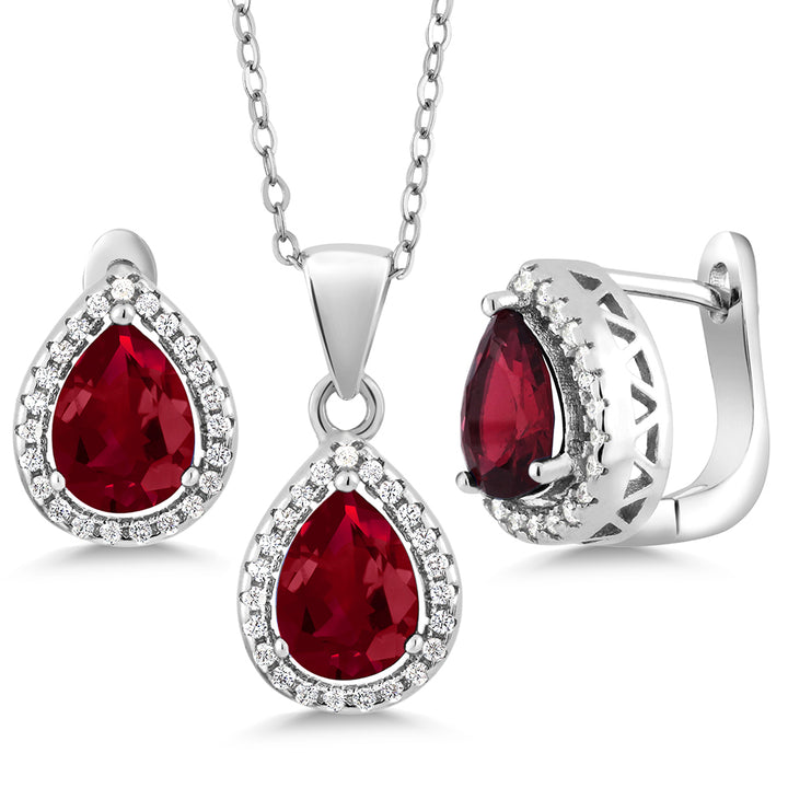 Created Ruby - July_925 Sterling Silver_Pendant Earrings Set in 925 Sterling Silver