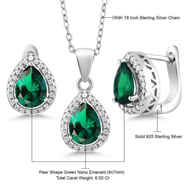 Nano Emerald - May_Sterling Silver_Pendant Earrings Set in Sterling Silver
