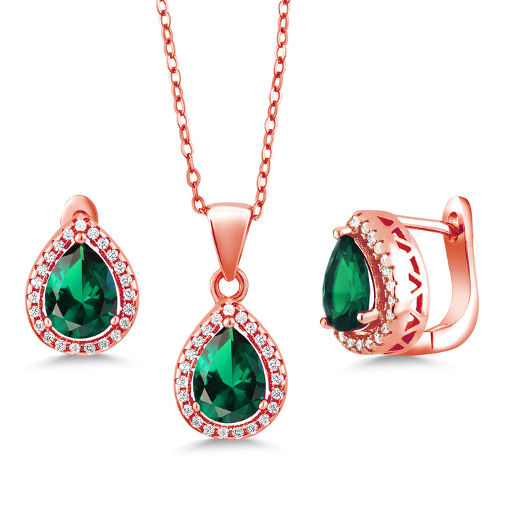 Nano Emerald - May_18K Rose Gold Plated Silver_Pendant Earrings Set in 18K Rose Gold Plated Silver