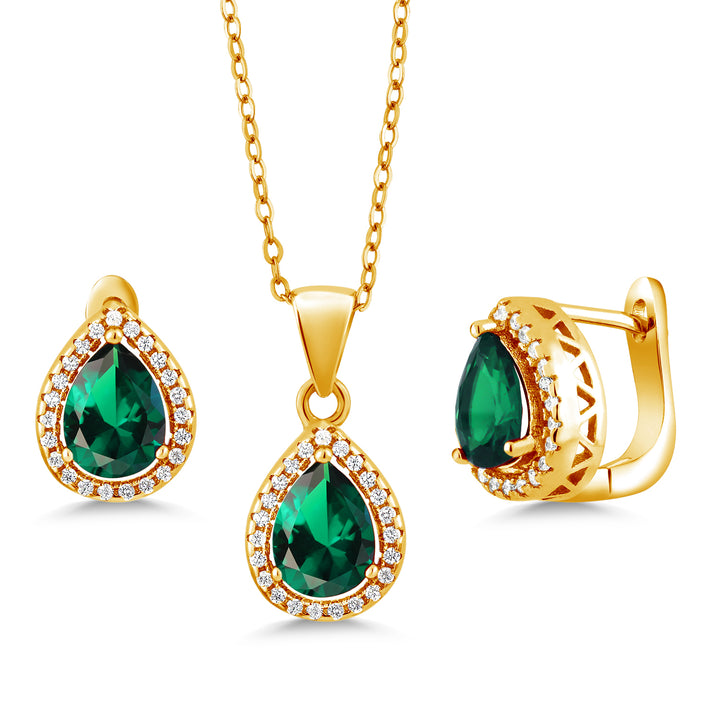 Nano Emerald - May_18K Yellow Gold Plated Silver_Pendant Earrings Set in 18K Yellow Gold Plated Silver