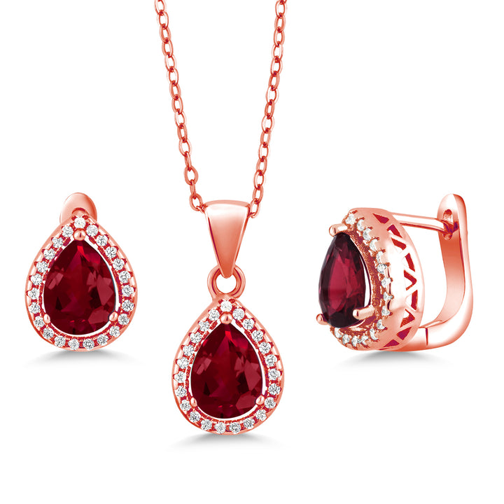 Created Ruby - July_18K Rose Gold Plated Silver_Pendant Earrings Set in 18K Rose Gold Plated Silver