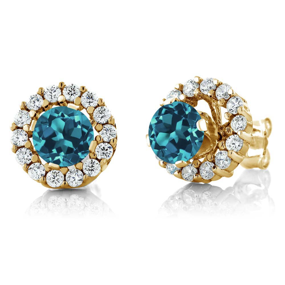 London Blue Topaz - November_Earrings in 925 Yellow Gold Plated Silver