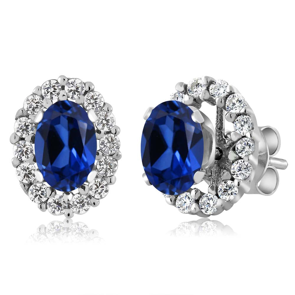 Blue Created Sapphire - September_Earrings in 925 Sterling Silver