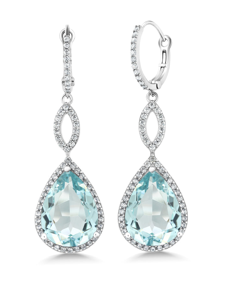 Blue Created Aquamarine_Earrings in 925 Sterling Silver