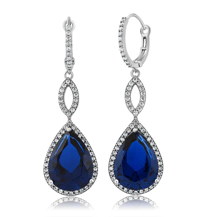 Blue Created Sapphire_Earrings in 925 Sterling Silver