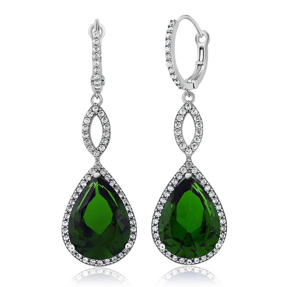 Green Created Emerald_Earrings in 925 Sterling Silver