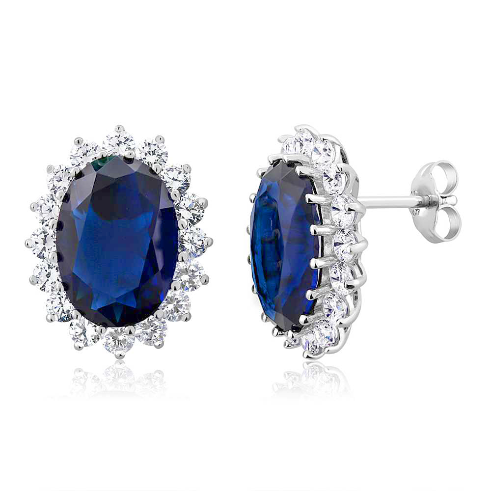Blue Created Sapphire_Earrings in 925 Sterling Silver