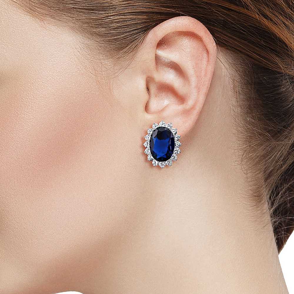 Blue Created Sapphire_Earrings in 925 Sterling Silver