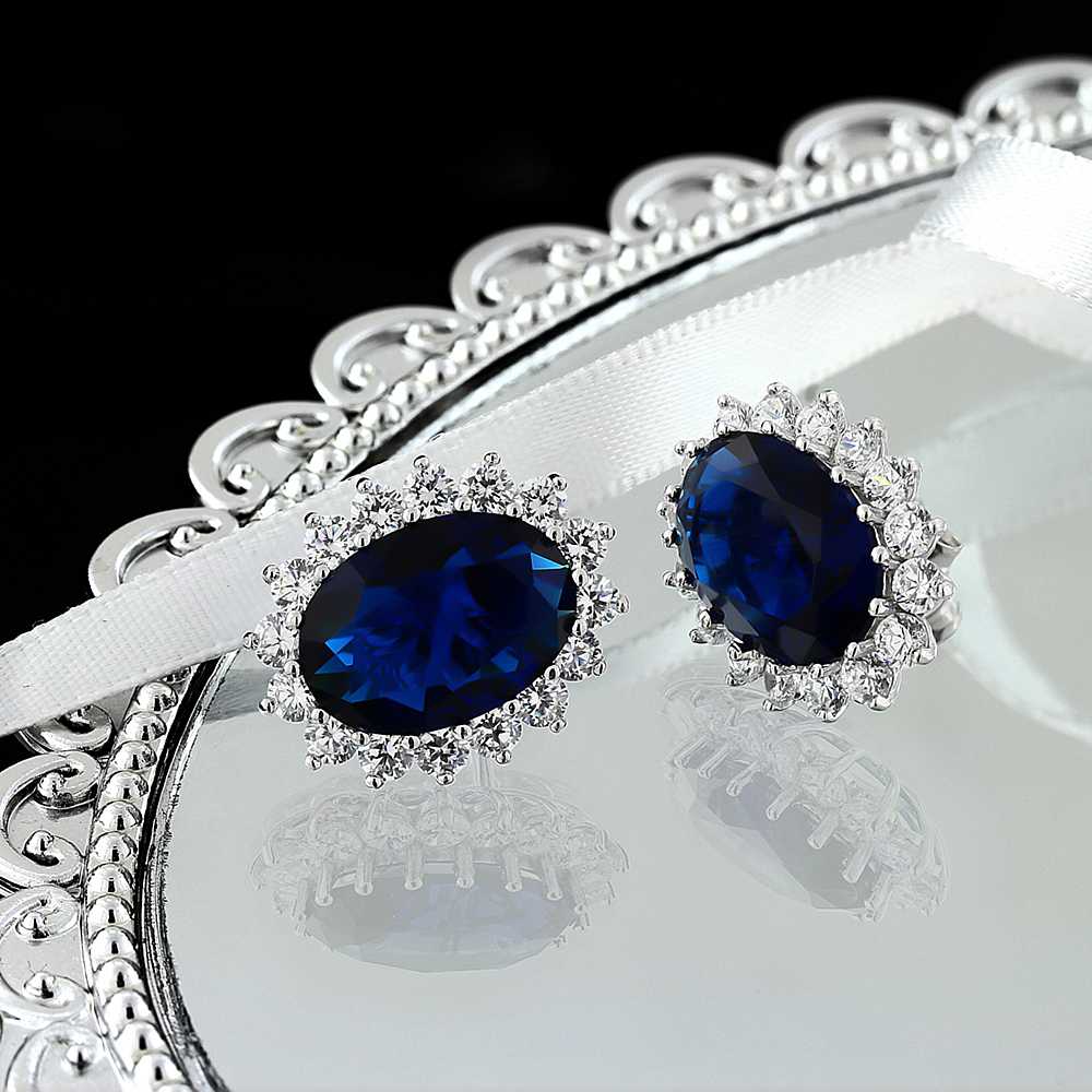 Blue Created Sapphire_Earrings in 925 Sterling Silver