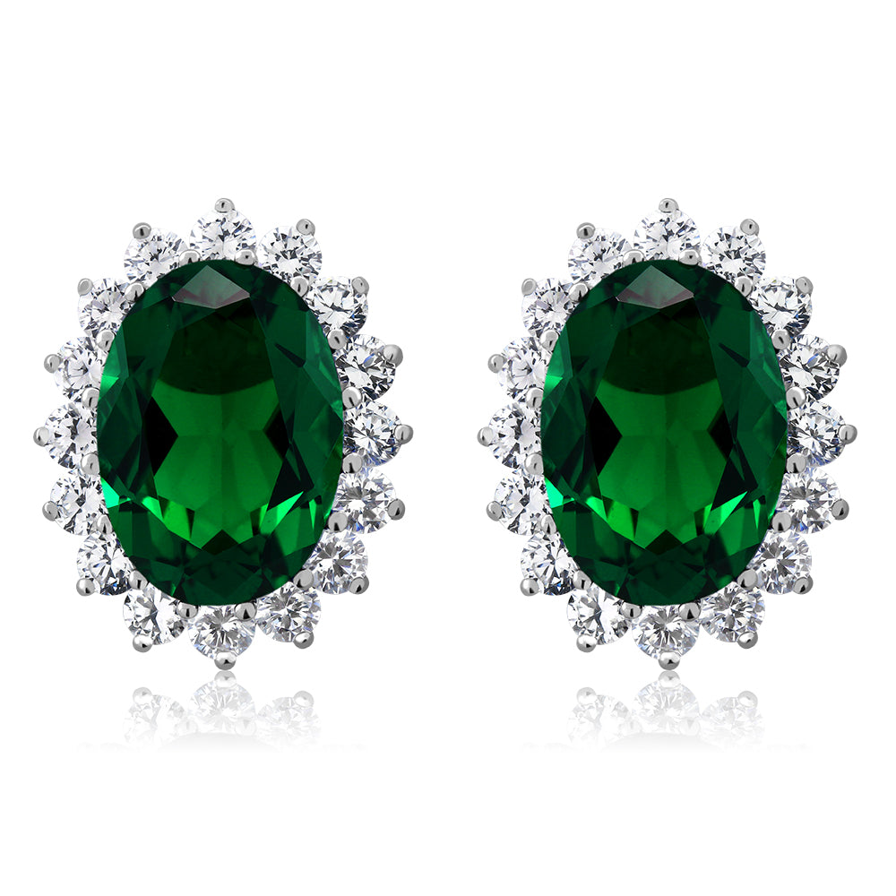 Green Created Emerald_Earrings in 925 Sterling Silver