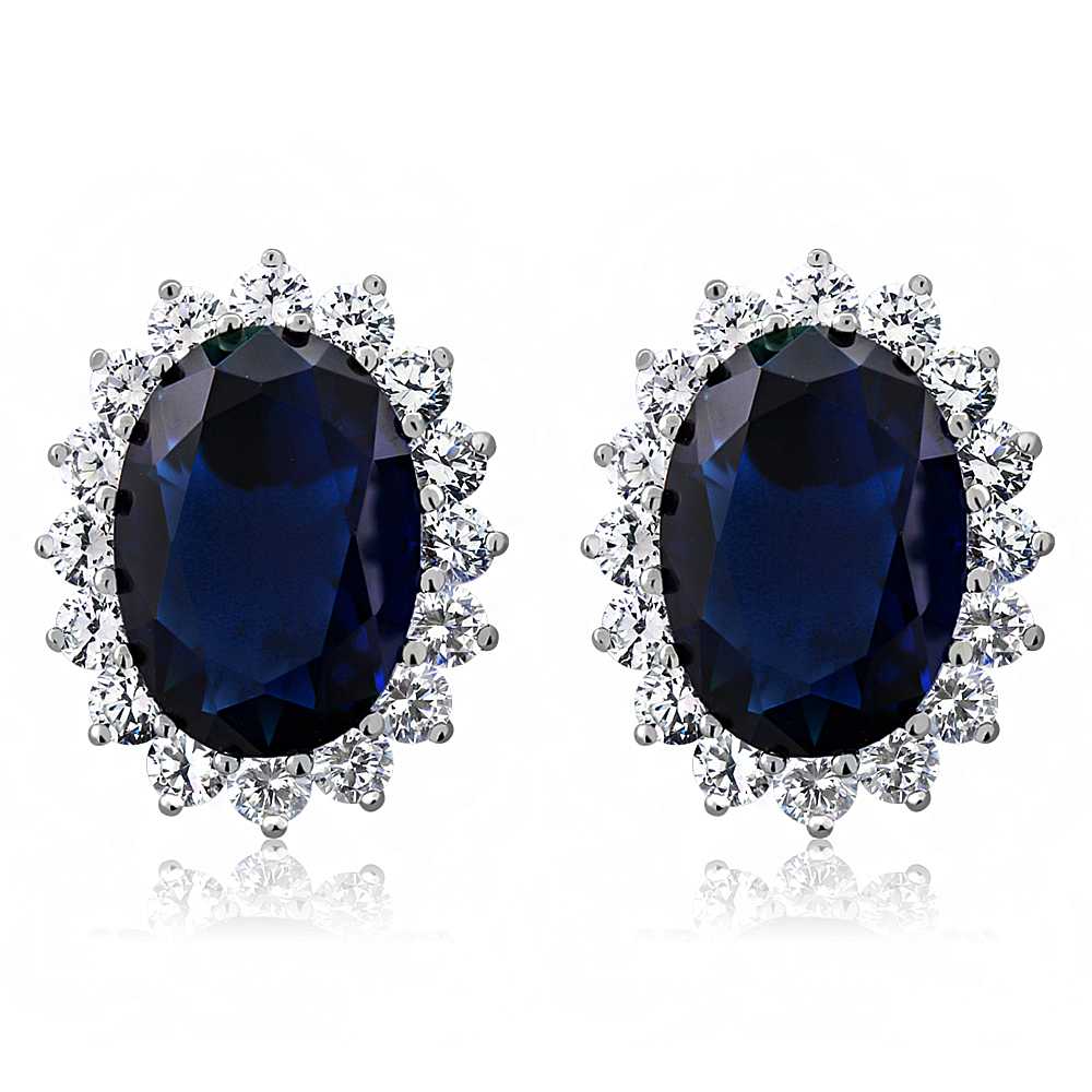 Blue Created Sapphire_Earrings in 925 Sterling Silver