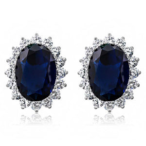 Blue Created Sapphire_Earrings in 925 Sterling Silver