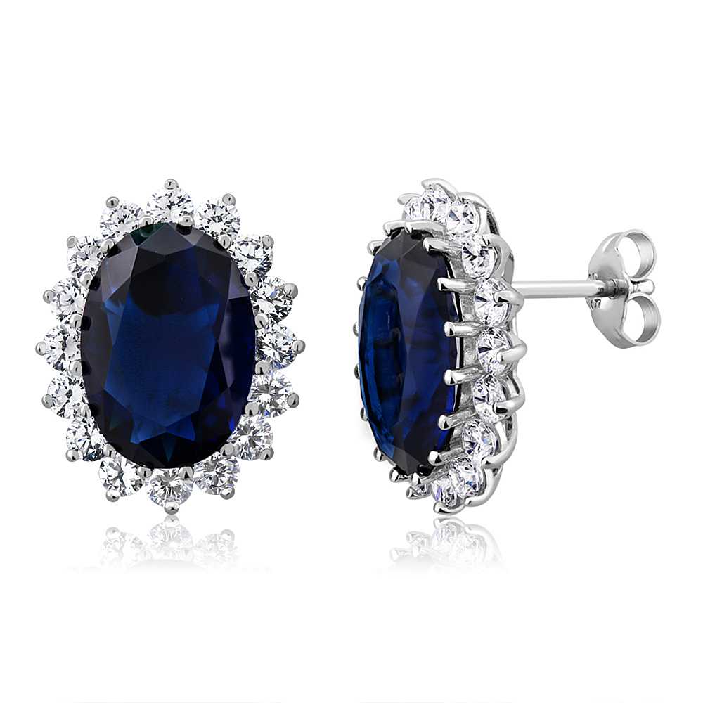 Blue Created Sapphire_Earrings in 925 Sterling Silver
