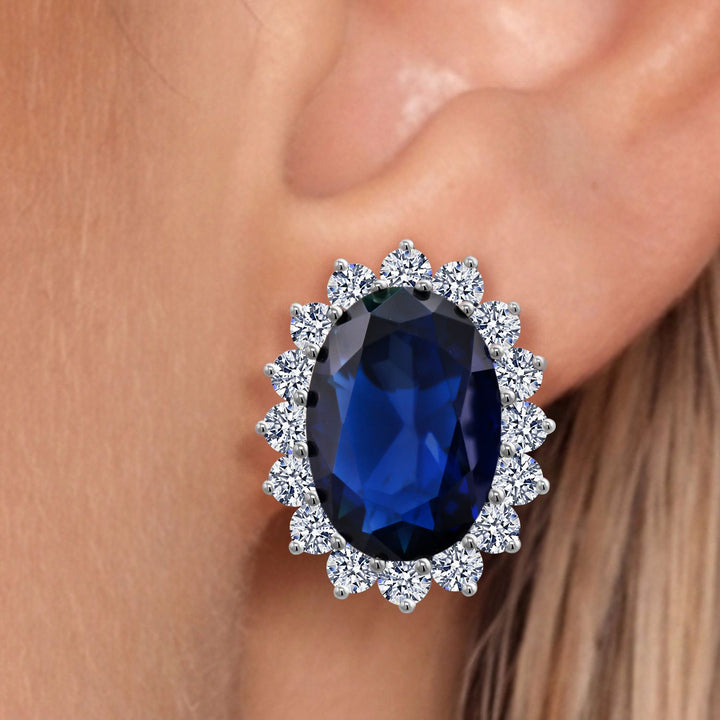 Blue Created Sapphire_Earrings in 925 Sterling Silver