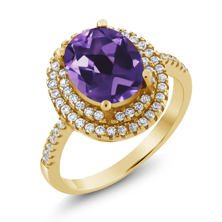 Amethyst and Zirconia_5_Ring in 925 Yellow Gold Plated Silver