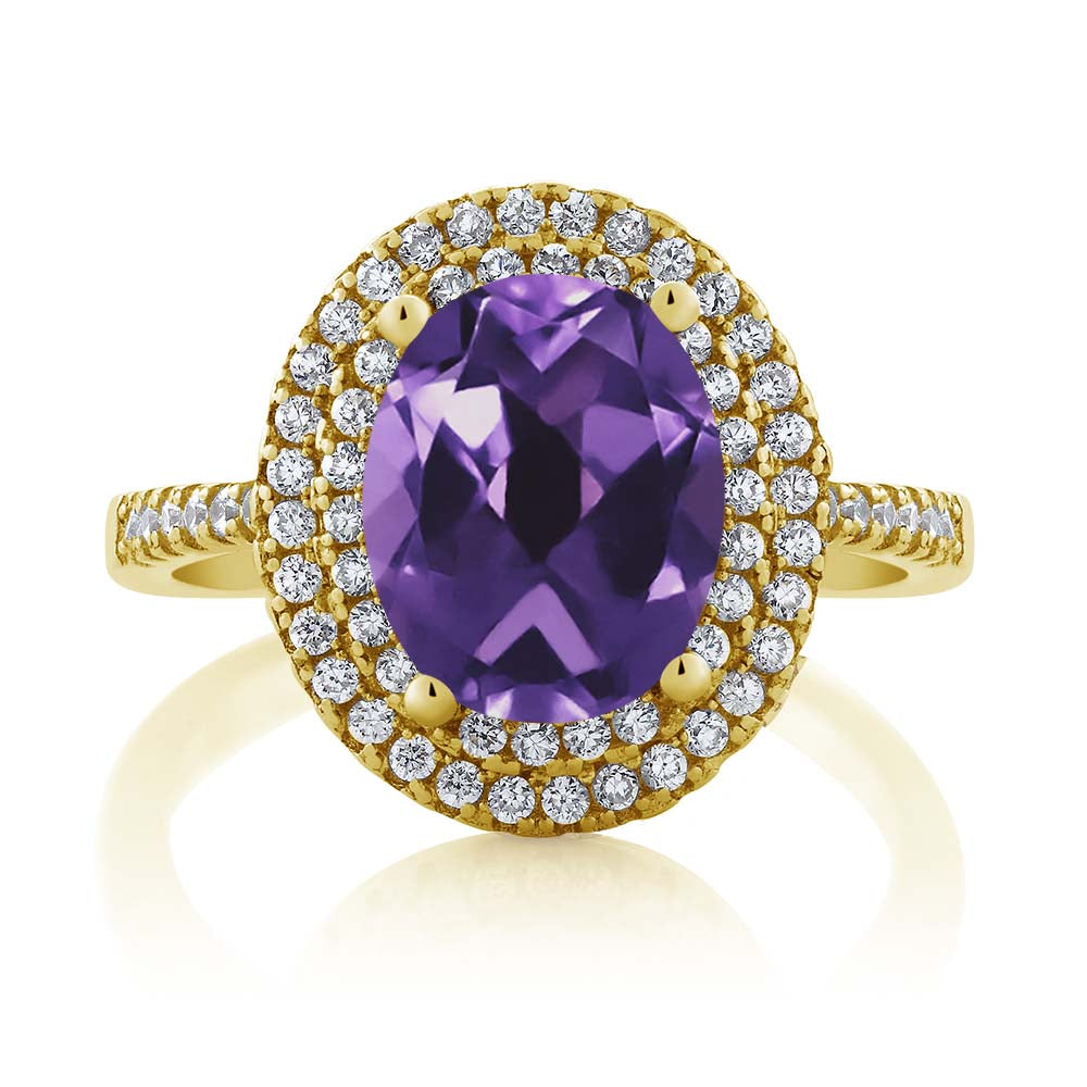 Amethyst and Zirconia_5_Ring in 925 Yellow Gold Plated Silver