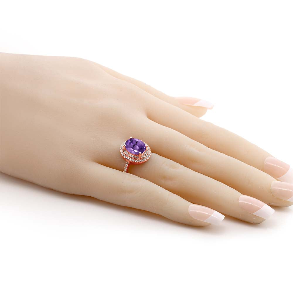 Amethyst and Zirconia_5_Ring in 925 Yellow Gold Plated Silver