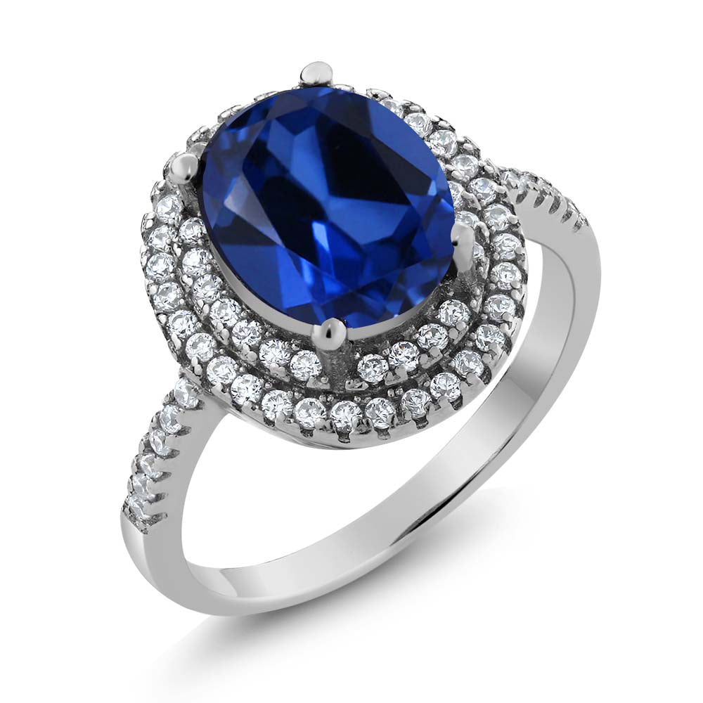 Blue Created Sapphire - September_5_Ring in 925 Sterling Silver