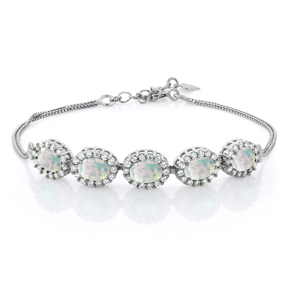 White Simulated Opal-Cabochon - October_Bracelet in 925 Sterling Silver