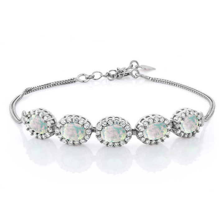 White Simulated Opal - October_Bracelet in 925 Sterling Silver