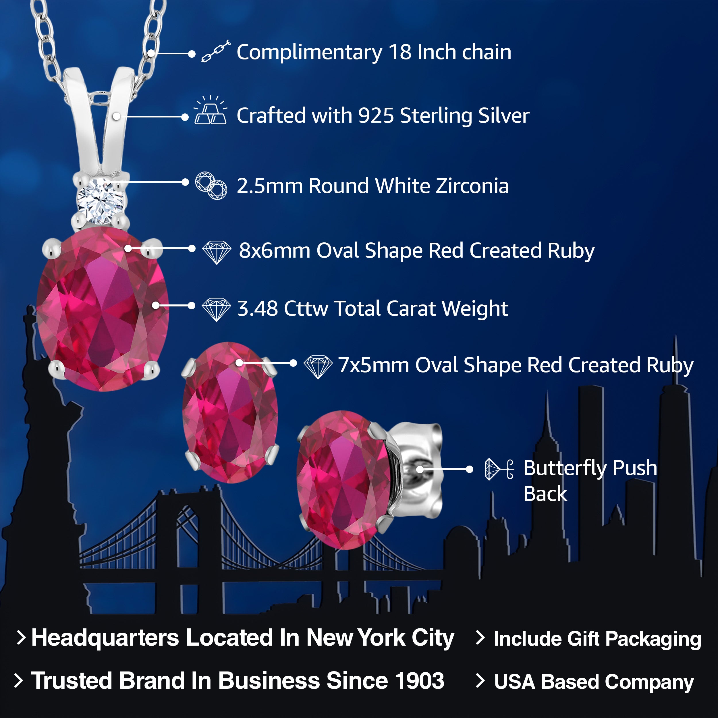 Pendant Earrings Set in 925 Sterling Silver