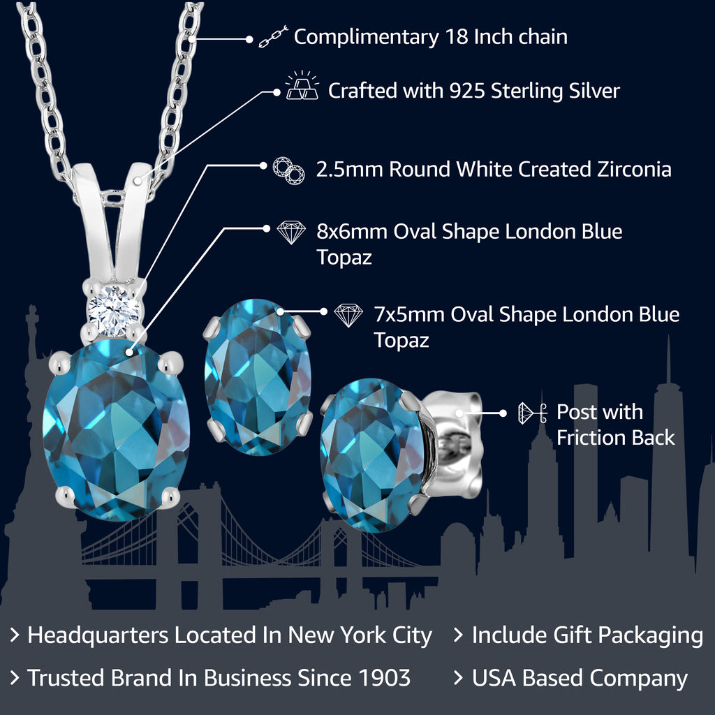 Pendant Earrings Set in 925 Sterling Silver