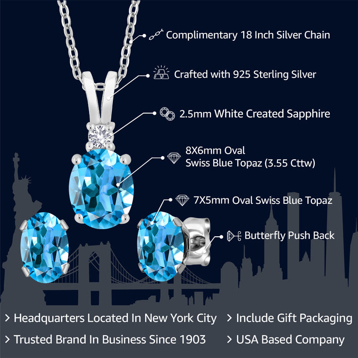 Pendant Earrings Set in 925 Sterling Silver