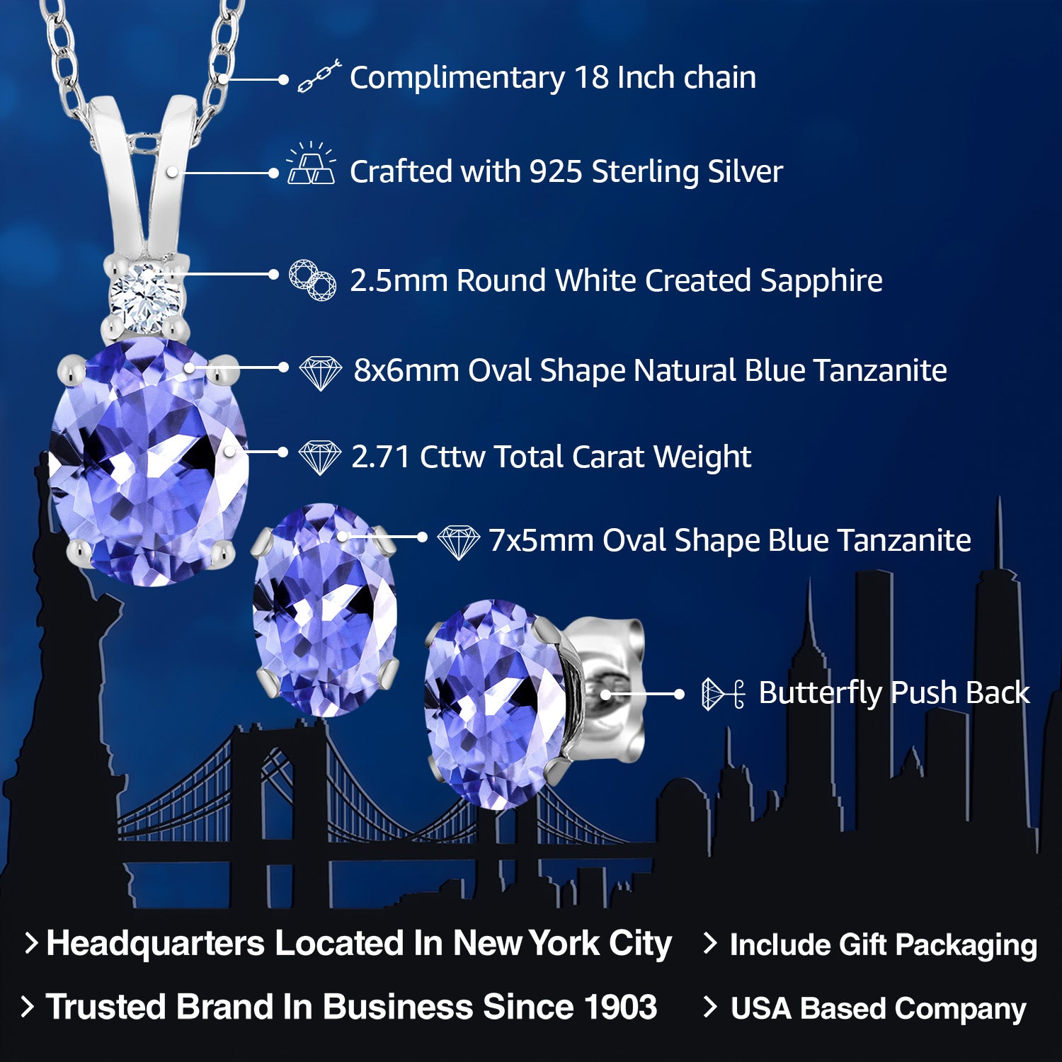 Pendant Earrings Set in 925 Sterling Silver
