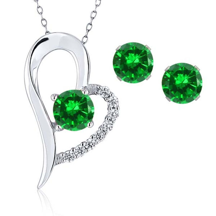 Created Emerald - May_Pendant Earrings Set in 925 Sterling Silver