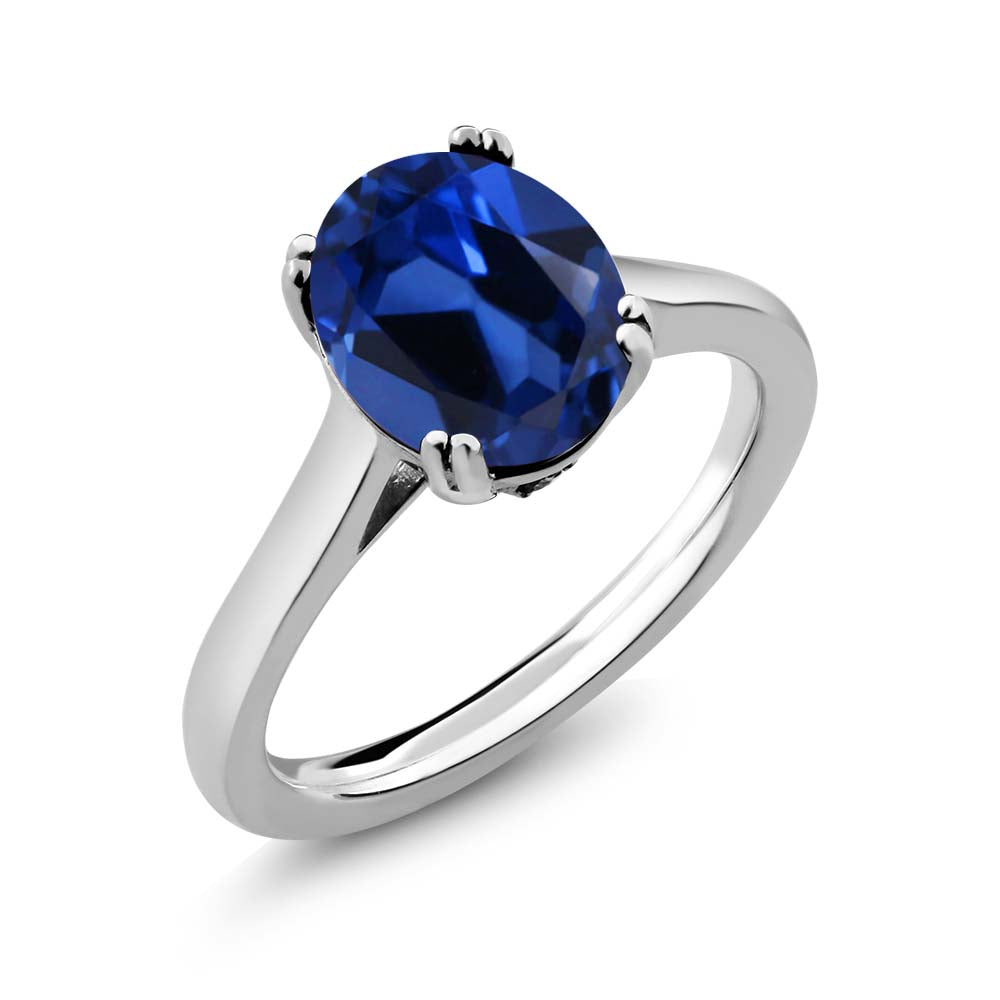 Blue Created Sapphire - September_9_Ring in 925 Sterling Silver
