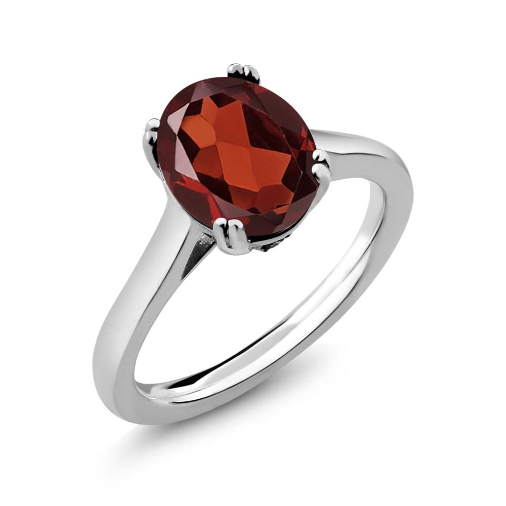 Garnet and Diamond_7_Ring in 925 Sterling Silver