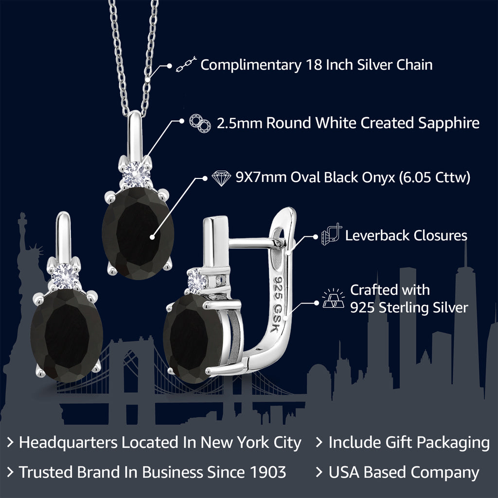 Onyx - December_Pendant Earrings Set in 925 Rose Gold Plated Silver
