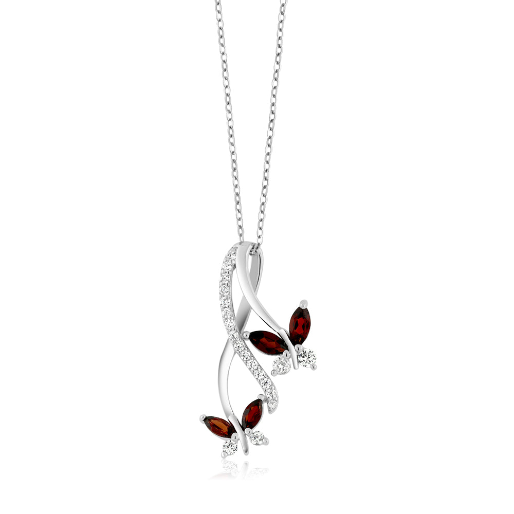 925 Sterling Silver Red Garnet Butterfly Infinity Pendant Necklace For Women (1.21 Cttw, Marquise Cut Gemstone Birthstone with 18 Inch Silver Chain)