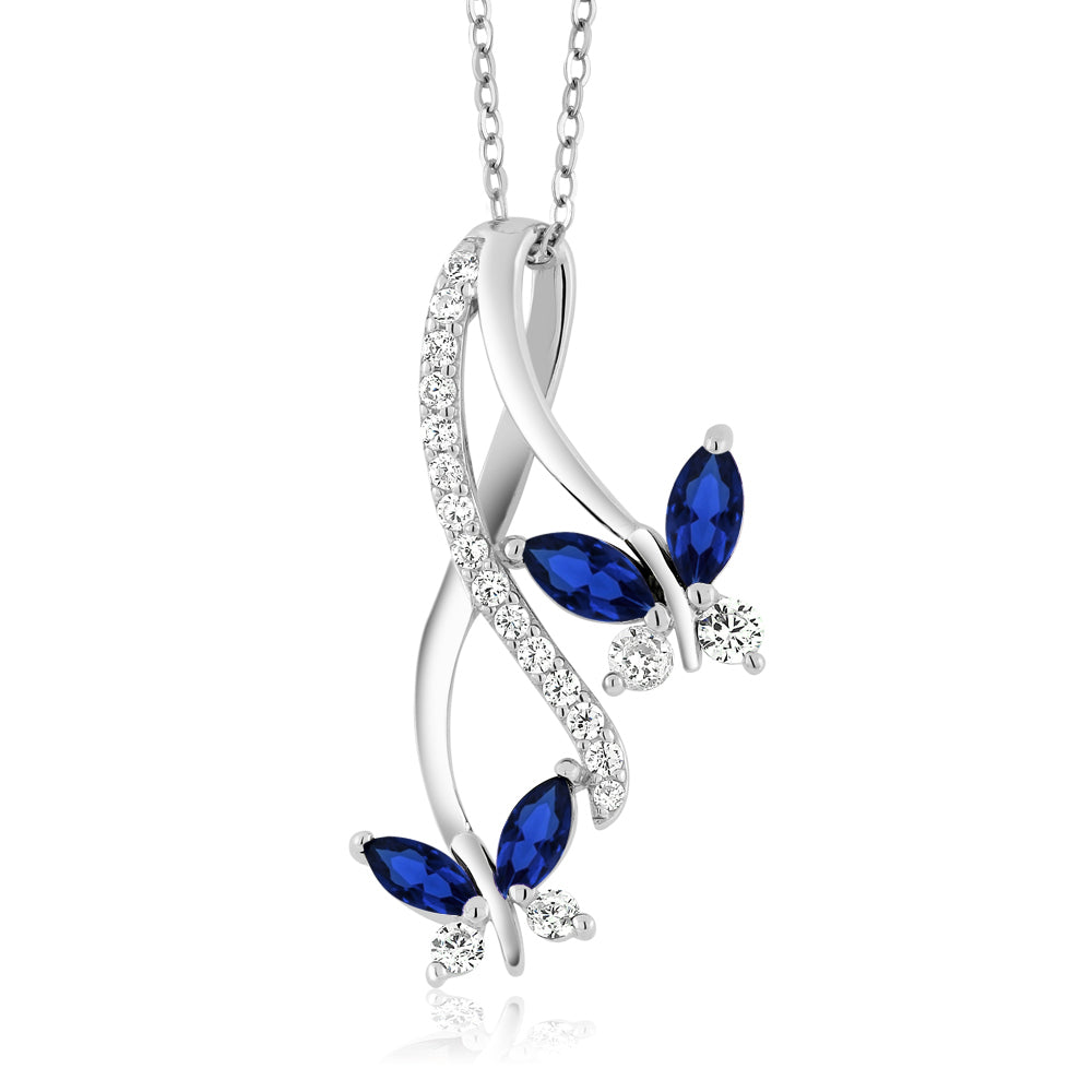 925 Sterling Silver Created Blue Sapphire Necklace | Butterfly Infinity Pendant Necklace for Women | 1.21 Ct Marquise | With 18 Inch Silver Chain