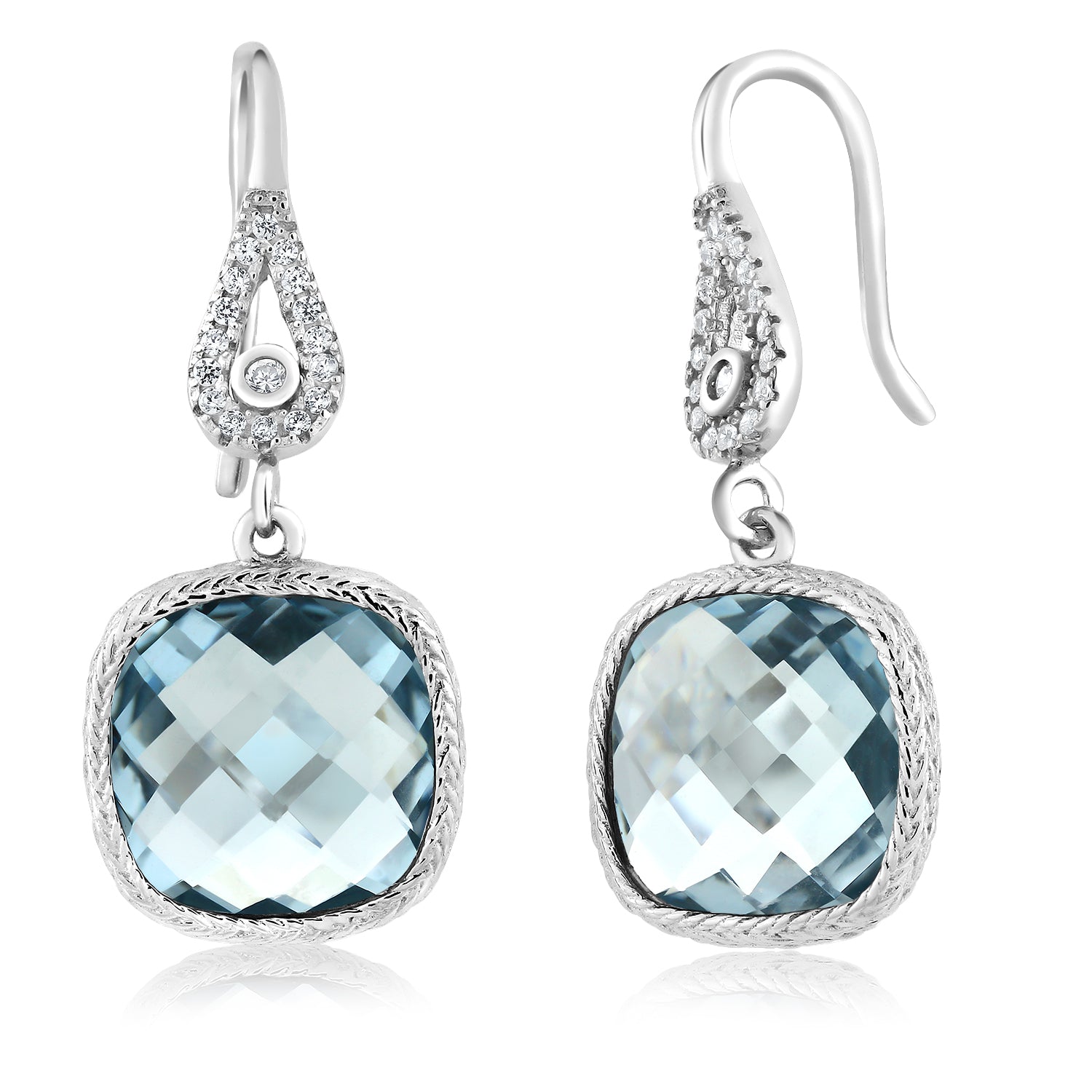 925 Sterling Silver Simulated Aquamarine Dangle Earrings For Women (11.00 Cttw, March Birthstone, Cushion Cut 30X12MM)