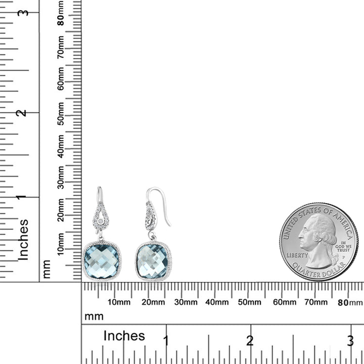 925 Sterling Silver Simulated Aquamarine Dangle Earrings For Women (11.00 Cttw, March Birthstone, Cushion Cut 30X12MM)