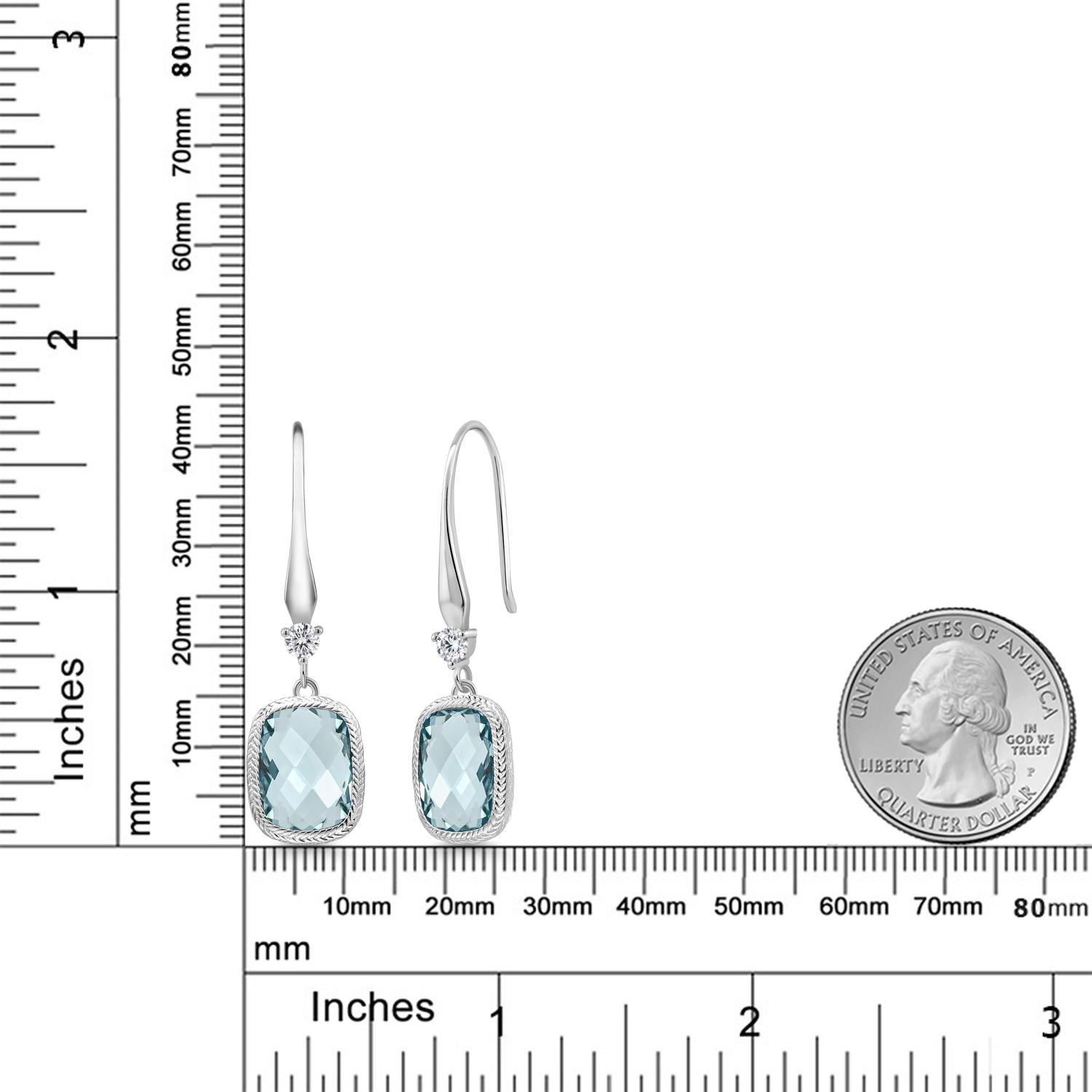 925 Sterling Silver Simulated Aquamarine Earrings | 4.60 Cttw | 13X9MM Cushion Checkerboard Cut | Drop Dangle Earrings for Women