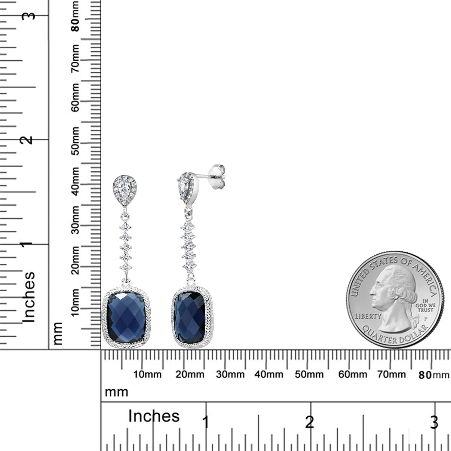 4.60 Cttw 925 Sterling Silver 13X9MM Cushion Checkerboard Cut Blue Simulated Sapphire Drop Dangle Earrings For Women