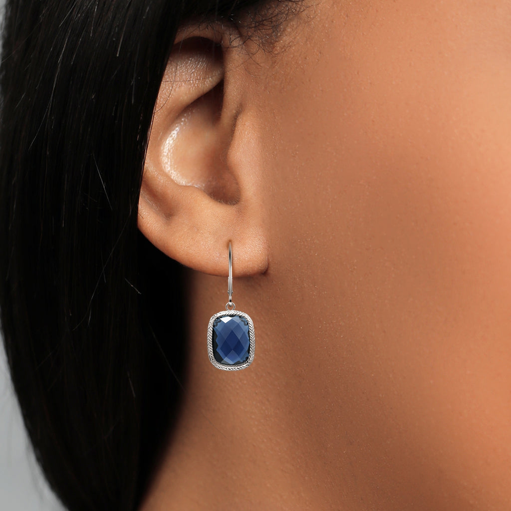 925 Sterling Silver Blue Simulated Sapphire Drop Dangle Earrings For W