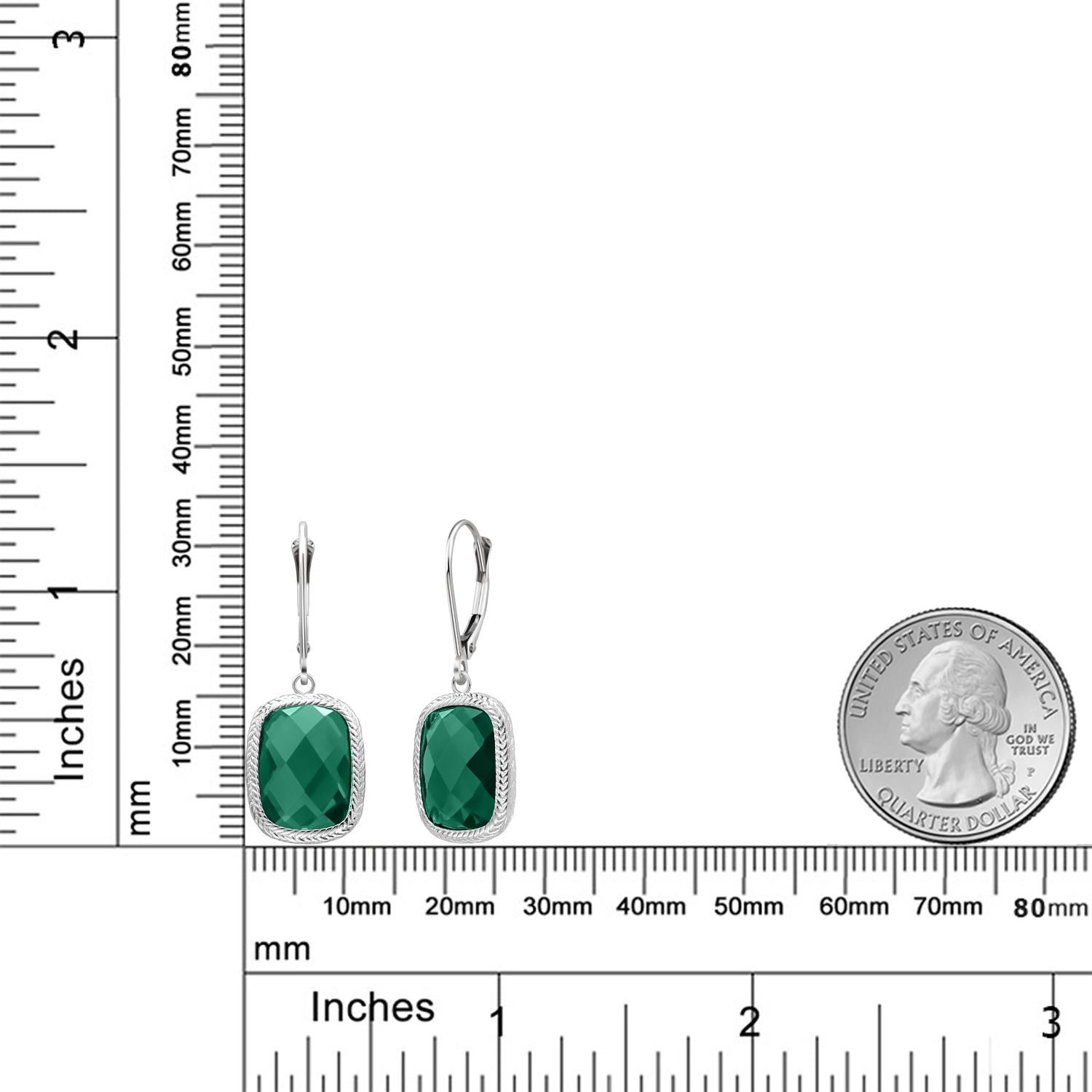 925 Sterling Silver Green Nano Emerald Dangle Earrings For Women (4.60 Cttw, 13X9MM Cushion Checkerboard Cut, Leverback)